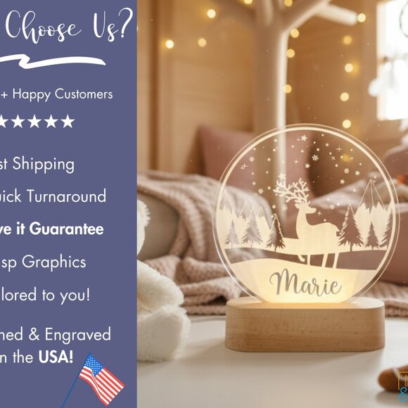 Winterland Deer Custom Name Light • Personalized LED Cloud Decor • Kids Gift - Picture 4 of 8